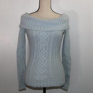 SO Light Blue Off-the-Shoulder Sweater with Shimmery Silver Thread - Size Small